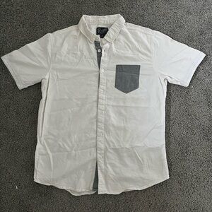 Retrofit Button Up Shirt Men's Medium White with Gray Accents 100% Cotton
